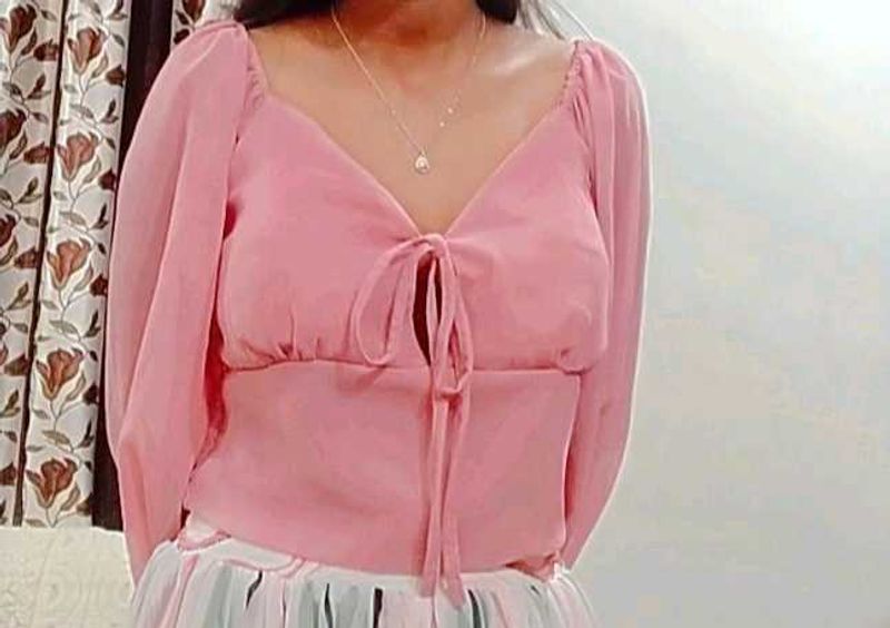 Cute Pink Tie-Front Top