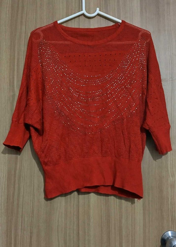Red Embellished Sweater