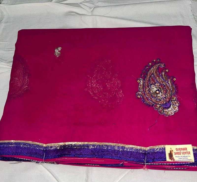 Pink Saree With Lace And Patches
