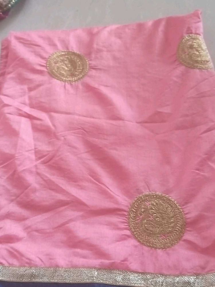 Pink Sarre With Golden Patchwork