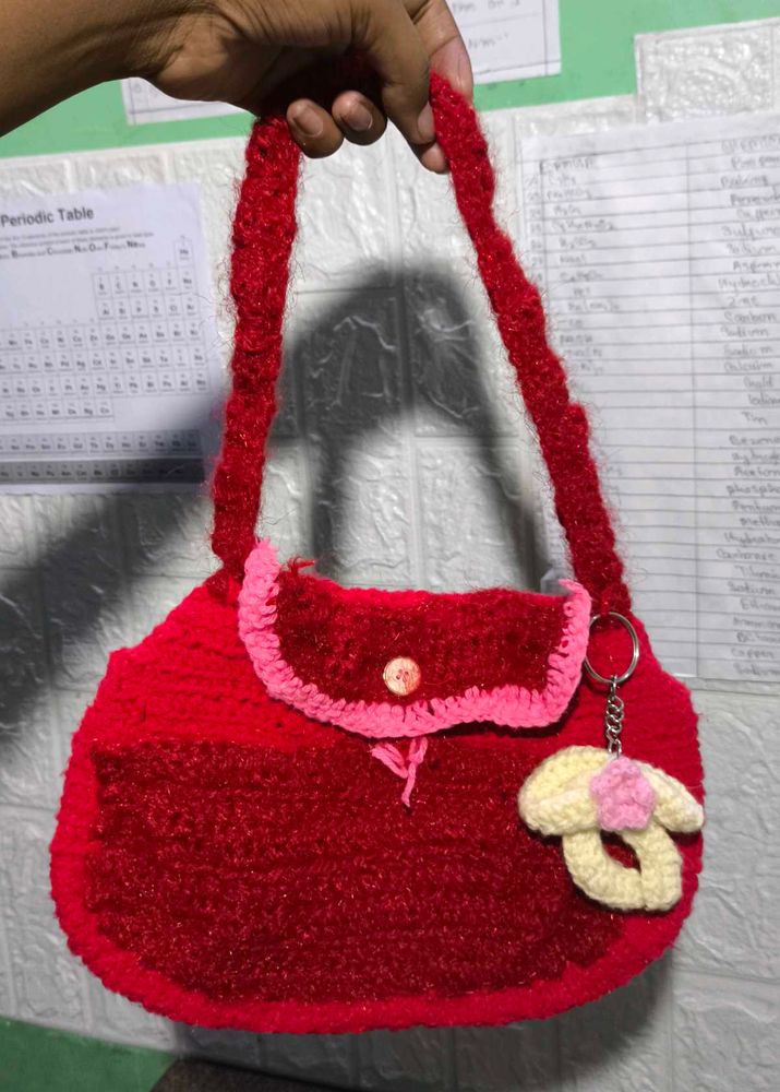 Red Knitted Handbag ( New)