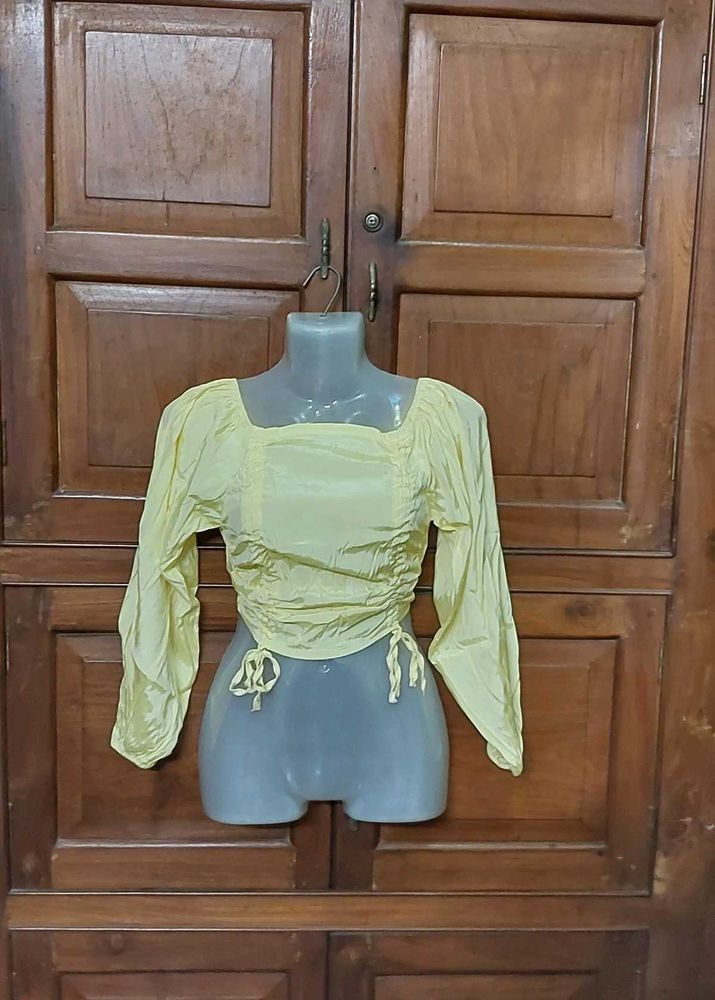 Yellow Ruched Long Sleeve Crop Top