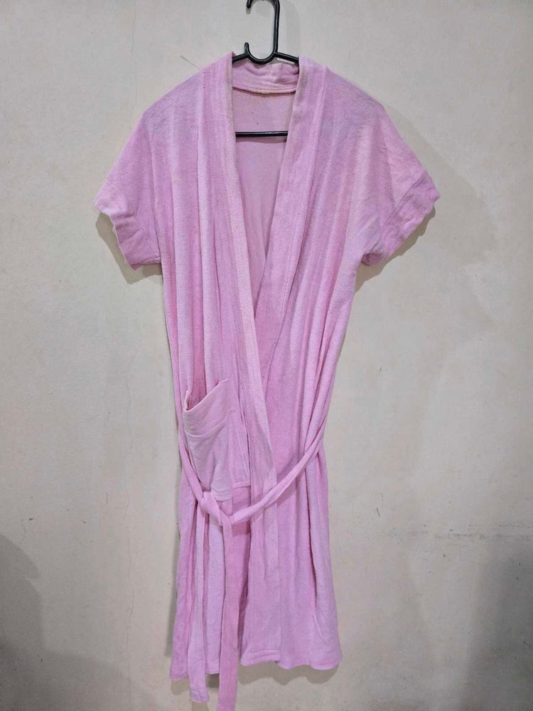 Pink Short Sleeve Bath Robe for Women