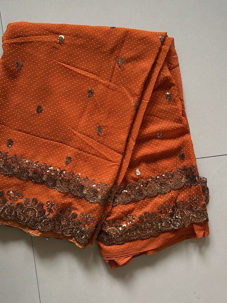 Orange Polka Dot Saree