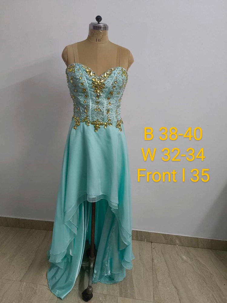 Aqua Embellished High-Low Dress