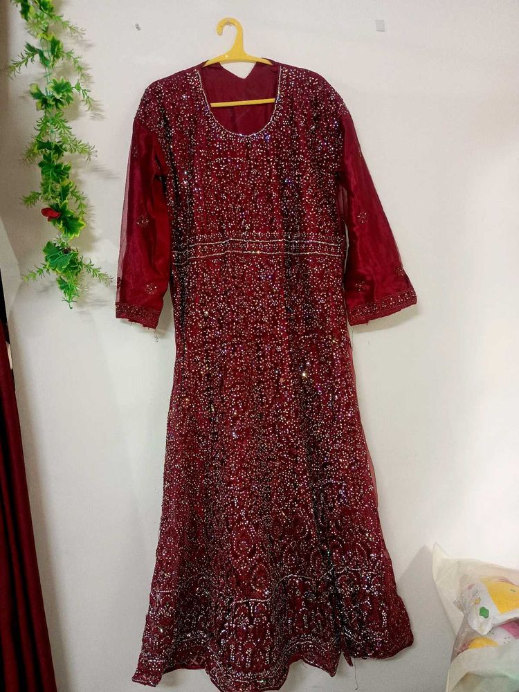 Maroon Bridal Gown (semi stitched)