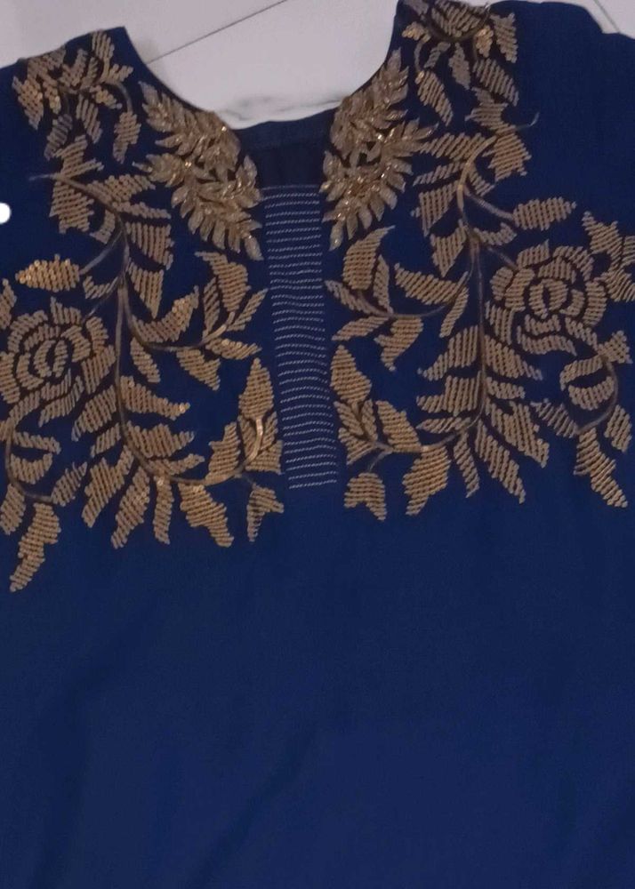 Navy Gold Embroidered Blue Kurti! NEW! Elegant