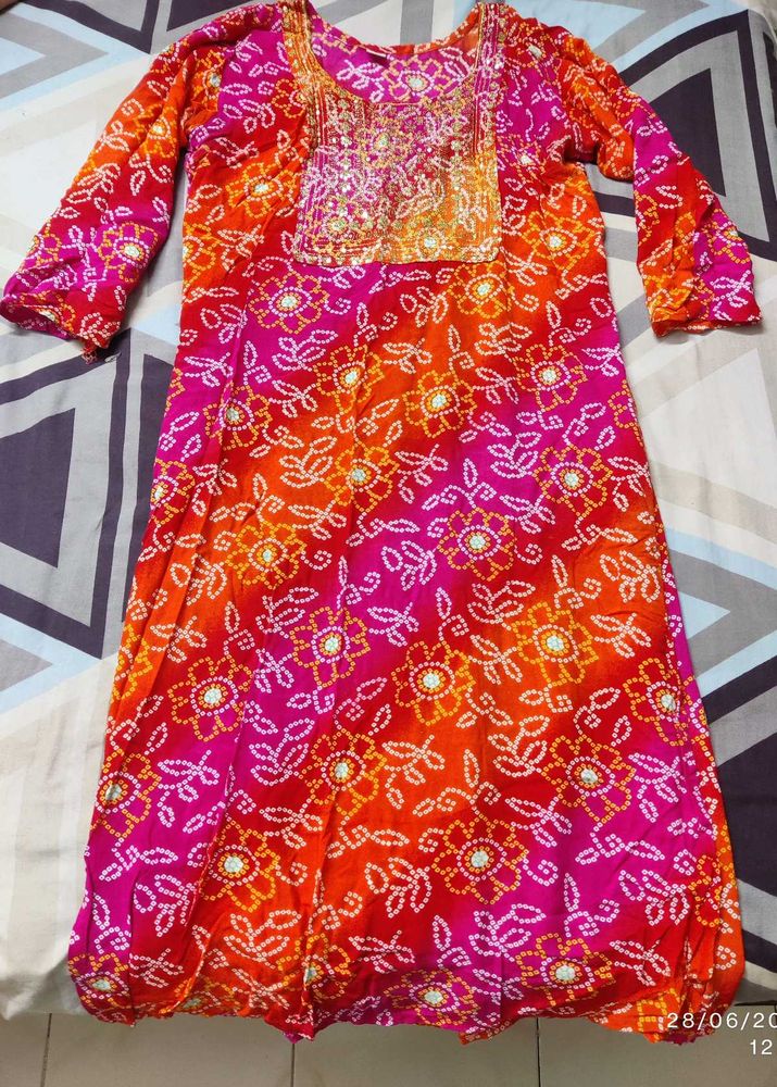 Colorful Embroidered Bandhani Dress