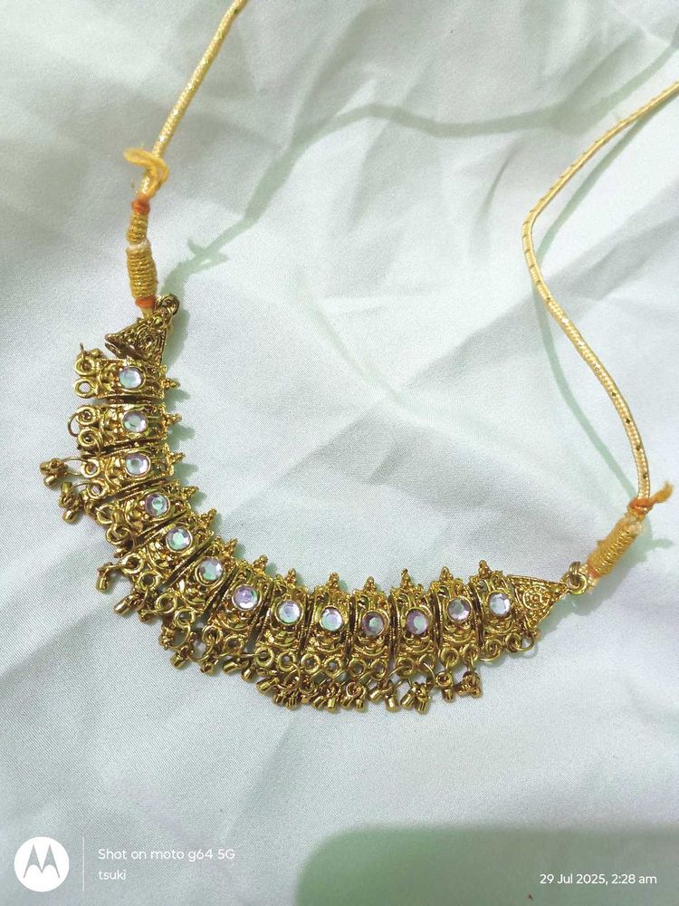 gold &amp; stone ethnic choker necklace pendant