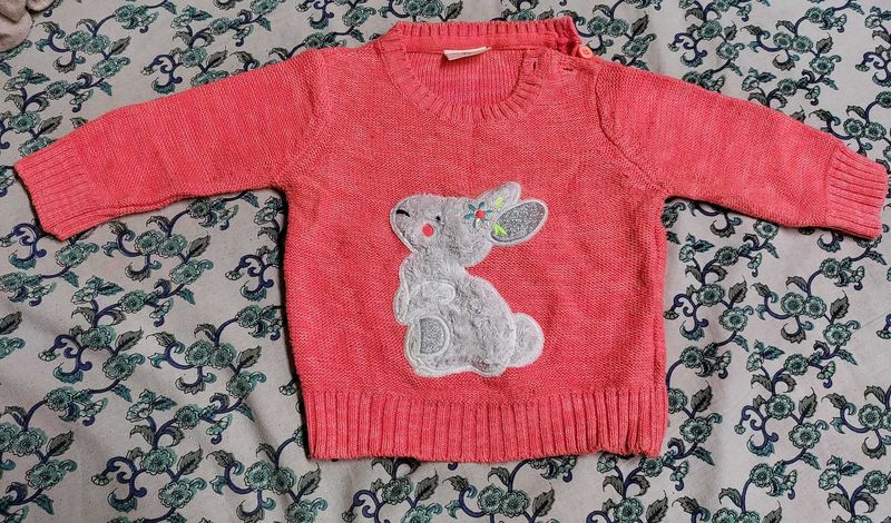 Cute Bunny and blue green striped sweater