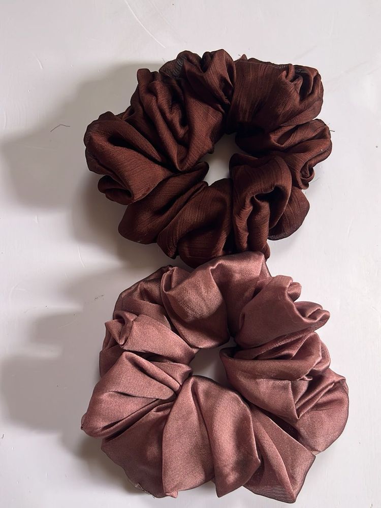 Chiffon Scrunchie Set - Brown &amp; Mauve