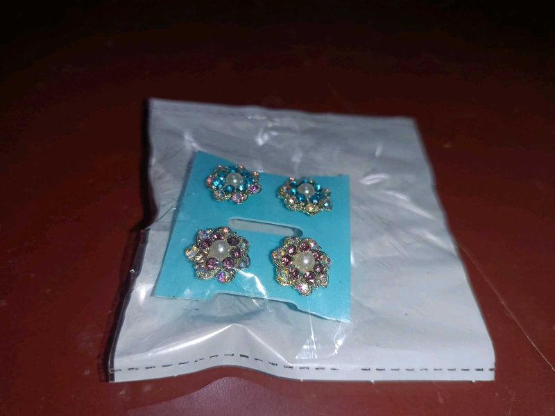 Floral Stud Earrings - Set of 4