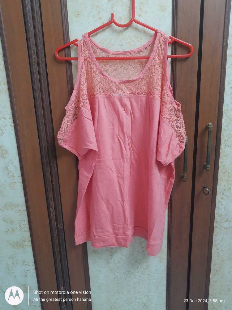 Peach Lace Cold Shoulder Top