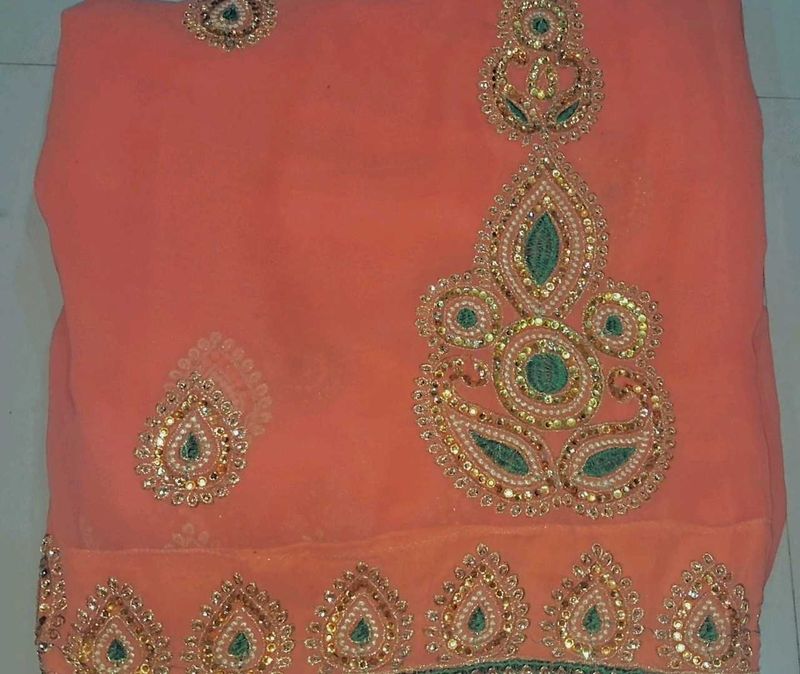 Coral Stones And Breads Saree