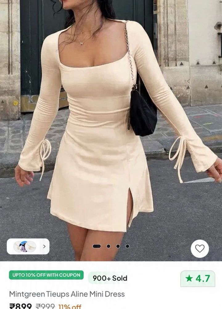 Beige tieups A-Line mini Dress