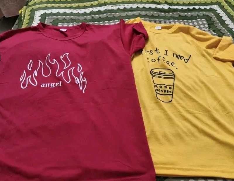 Graphic Print Tees - Red &amp; Yellow