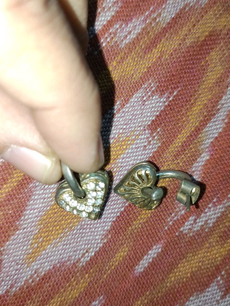 Heart Shape Golden Earrings With Stones