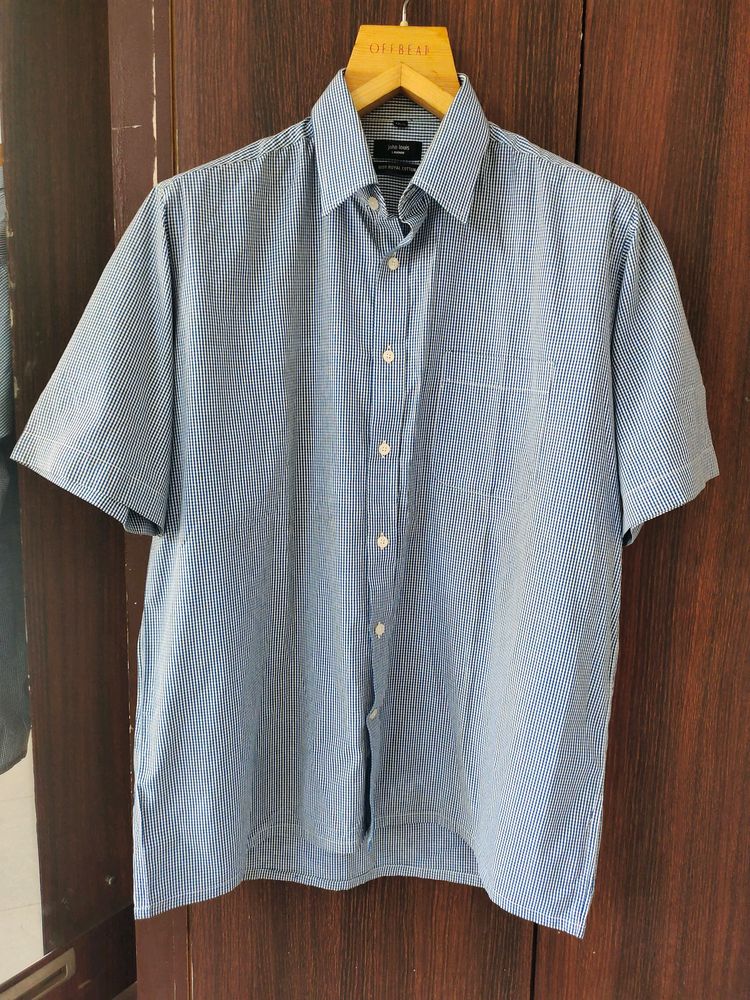 John Louis Half Sleeve Formal Blue Checkered Shirt | Size L Or 42