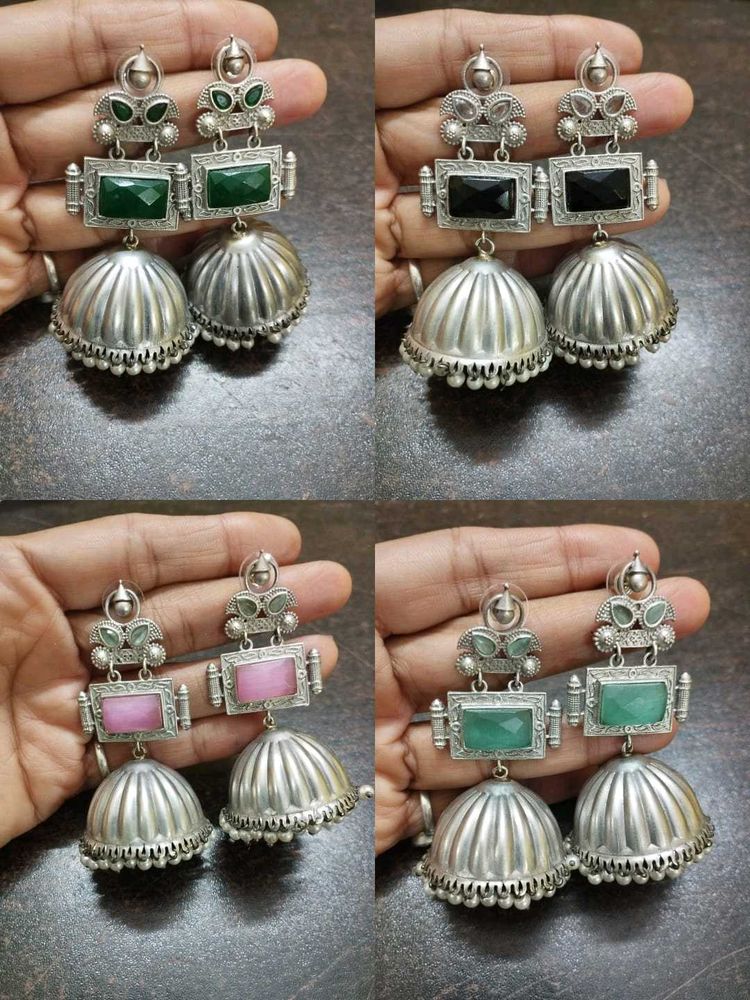 Brass Jhumki With Semi-precious Stone