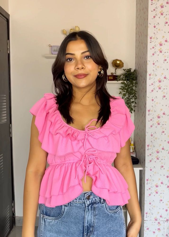 Pink Ruffle Peplum Top