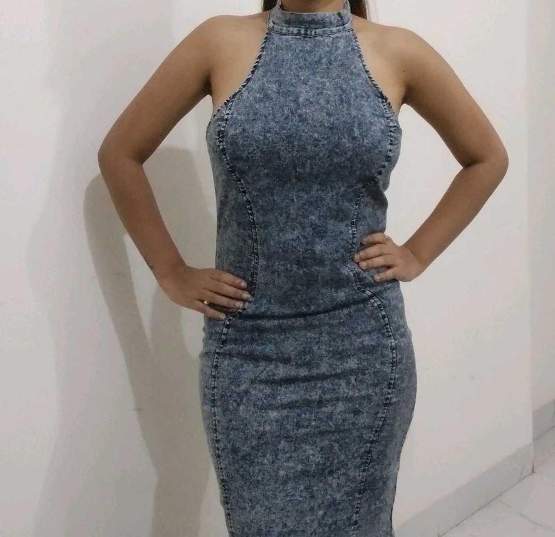 Denim Halter Bodycon Dress