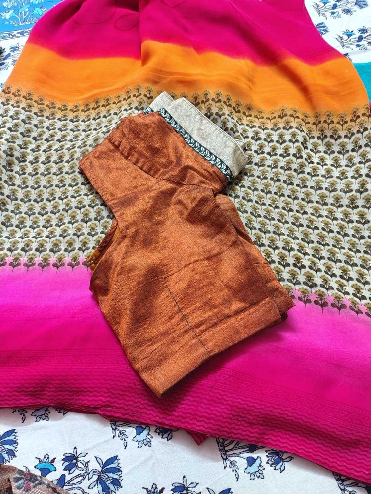 Elegant Pink Saree With Stiched Blouse