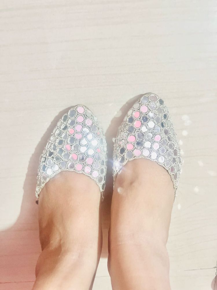 Mirror Work Ethnic Kitten Mules.