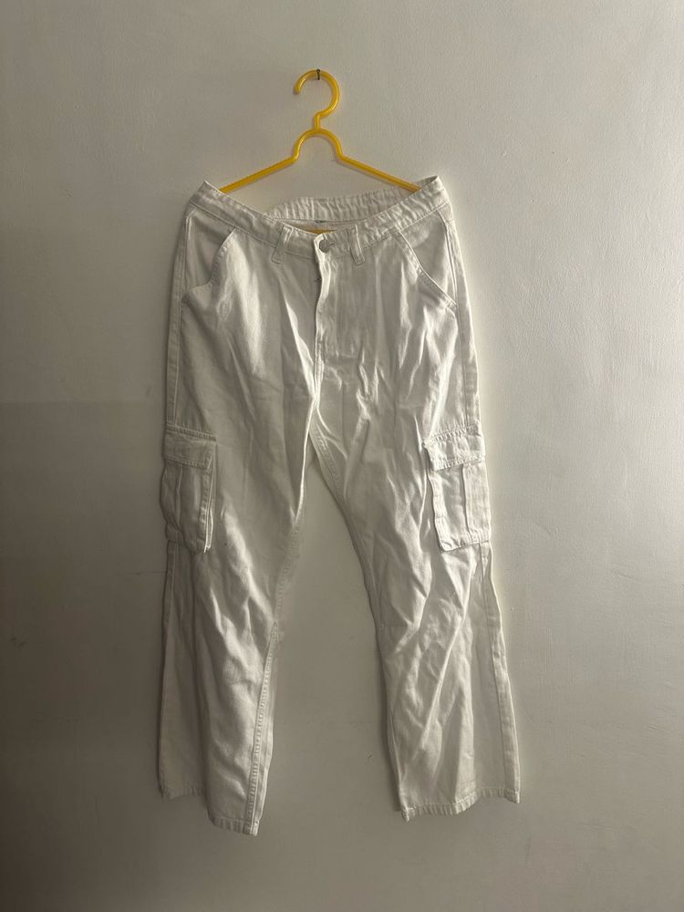 Newme White Denim Cargo Pants