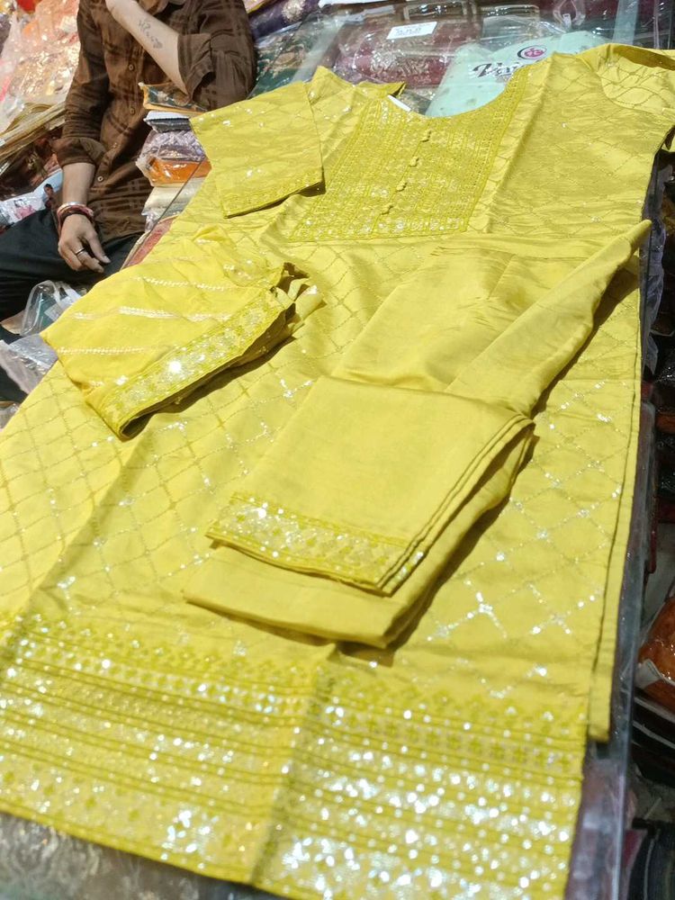 Yellow Embellished Kurta Set