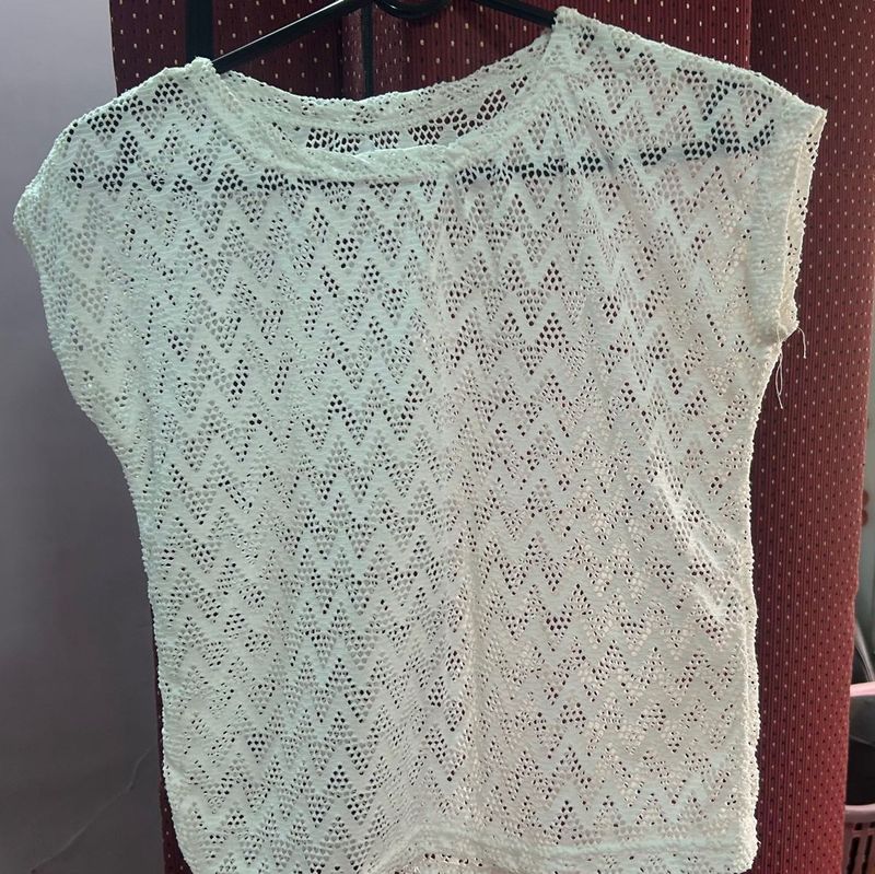 White Crochet Knit Top