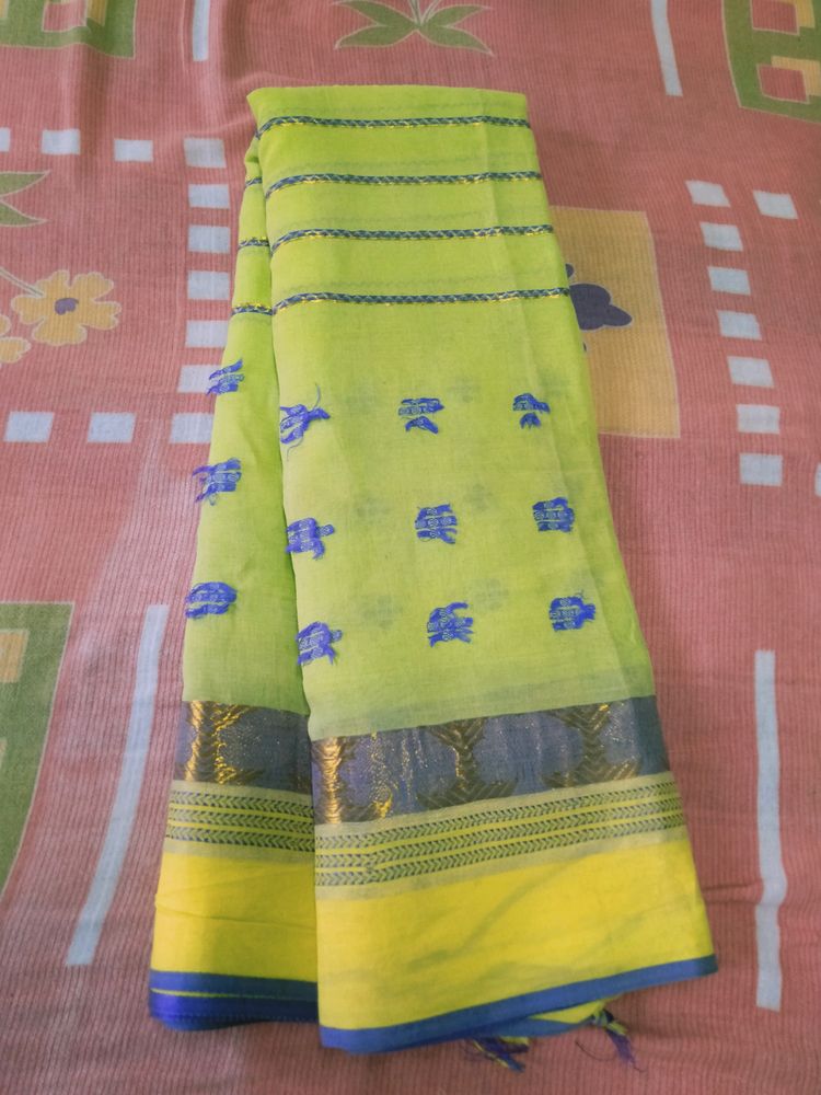 Purest Cotton Tant Saree Most Premium Fabric Olive
