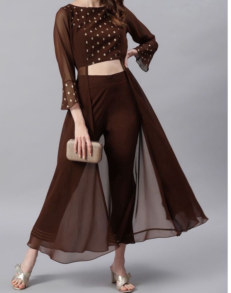 Women Georgette Ethnic Top Pant Set