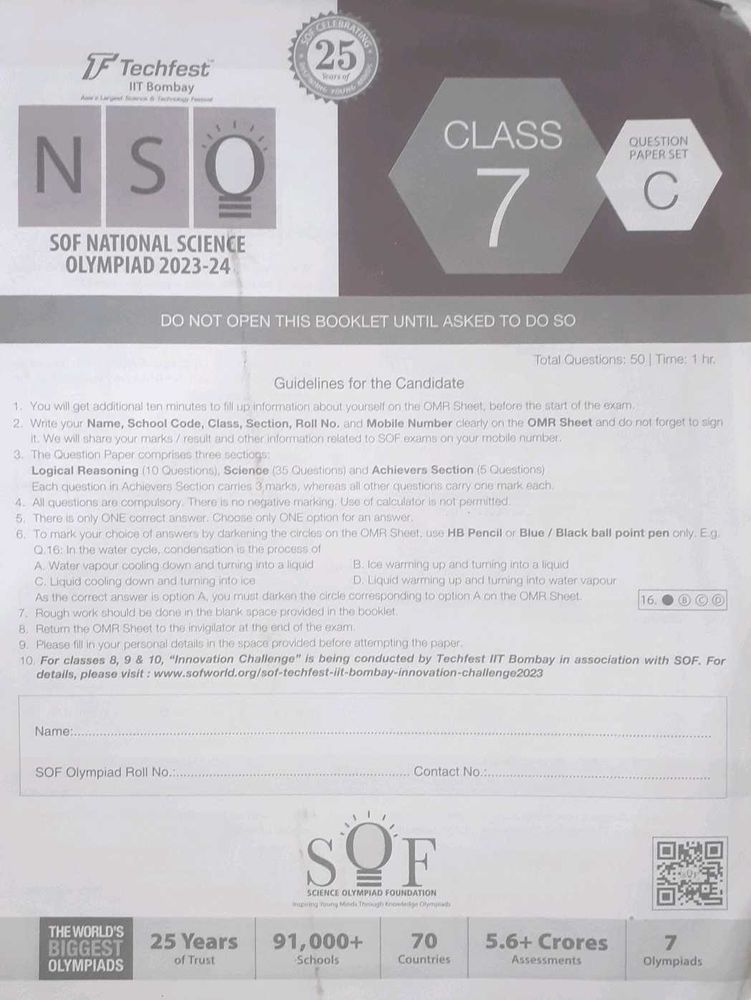 SOF National Science Olympiad Class 7