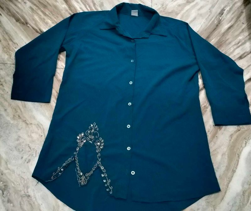 Embroidered Teal Tunic Top
