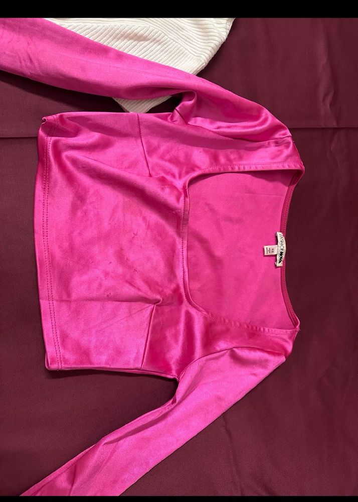 Pink Long Sleeve Crop Top