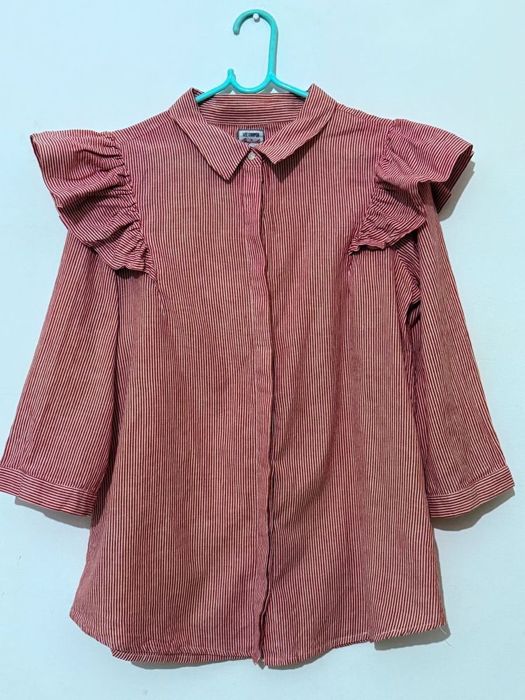 Striped Ruffle Shoulder Blouse