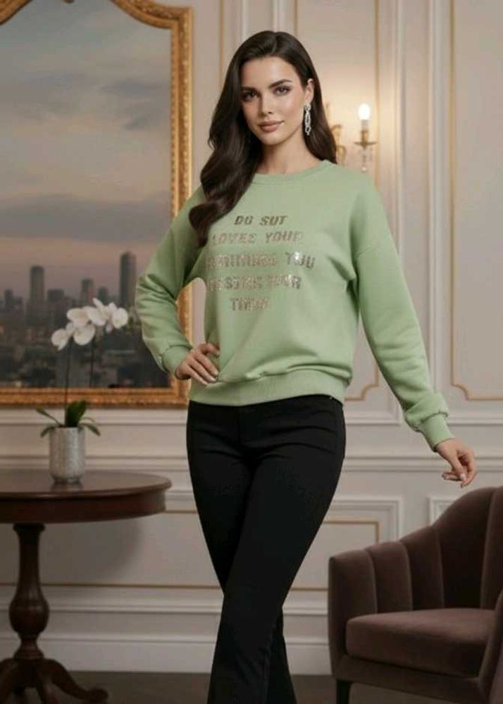 Elegant Green Embellished Sweatshirt
