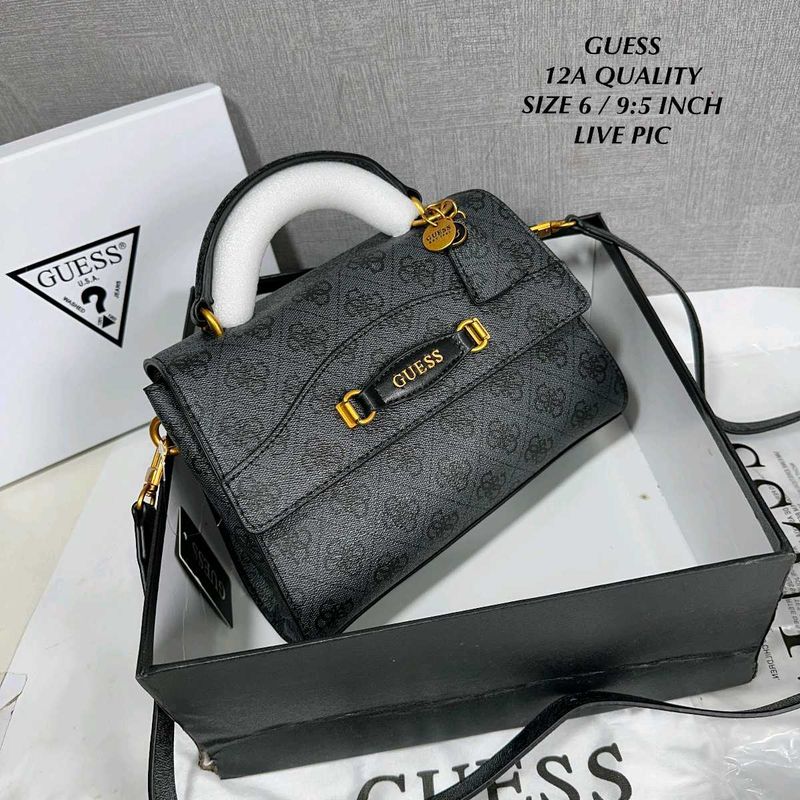 GUESS EMERA LOGO TOP HANDLE FLAP SLING BAG
