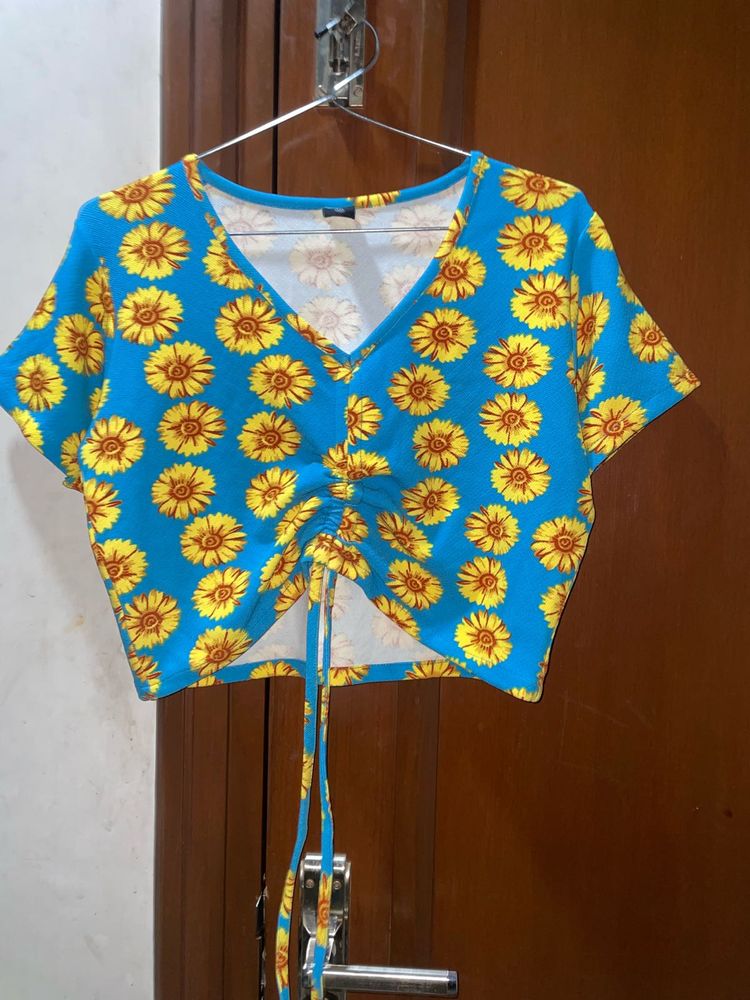 Sunflower Print Crop Top