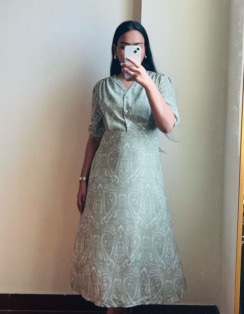 Paisley Print Button-Up Midi Dress