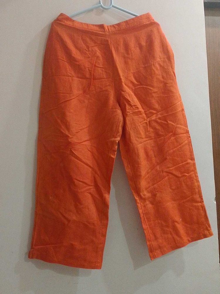 Orange Cropped Linen Pants