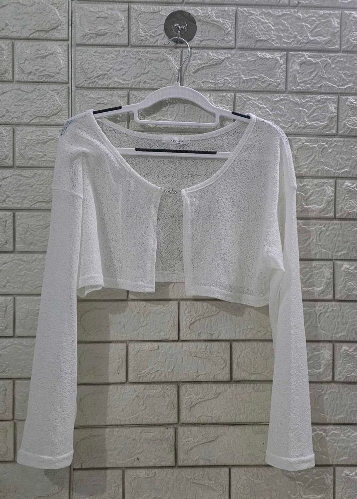 White Cropped Knit Cardigan