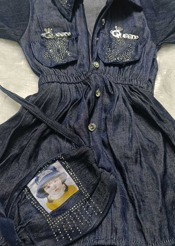 (Combo Of 7) Denim Dress with Rhinestone Details
