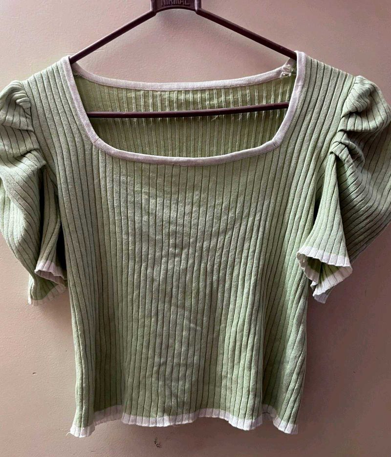 Green Puff Sleeve Top