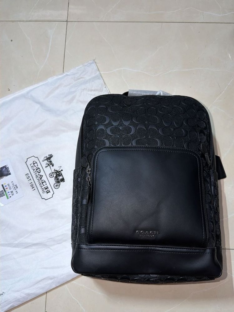 Unisex Coach Leather Backpack Black