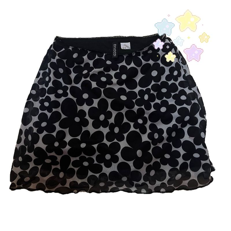 Divided Black Floral Mini Skirt