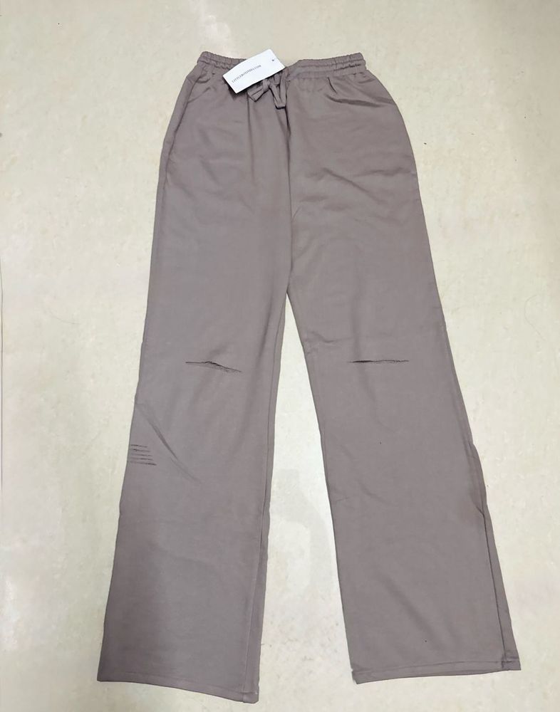Grey Wide Leg Lounge Distressed Pants