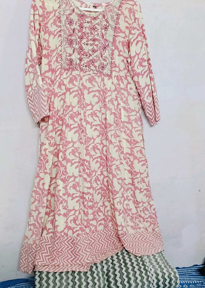 Pink Embroidered Floral Dress