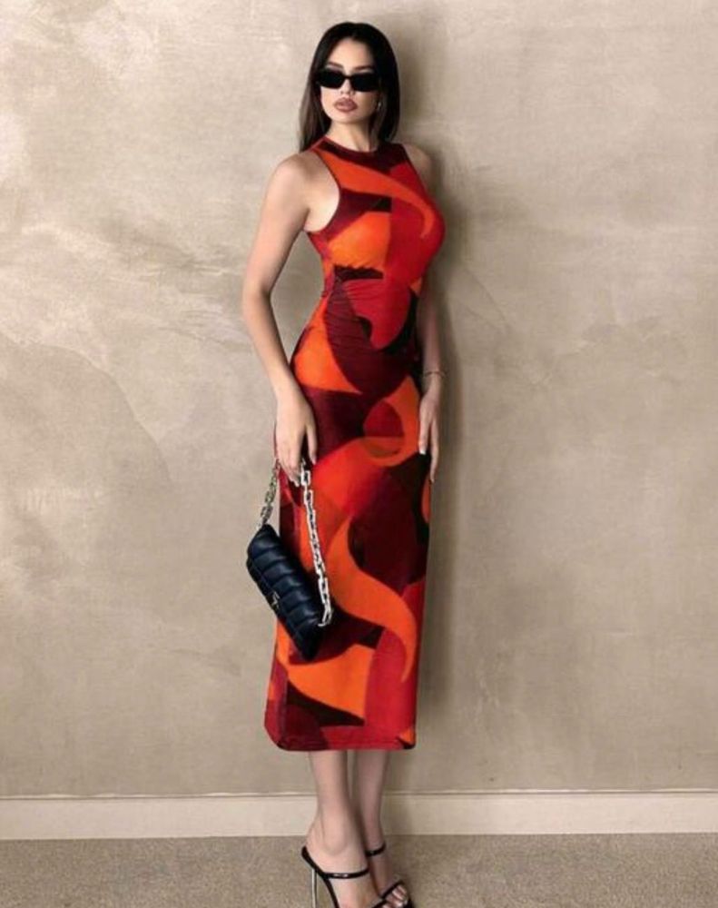 Trendy Abstract Midi Dress( All Size Available)