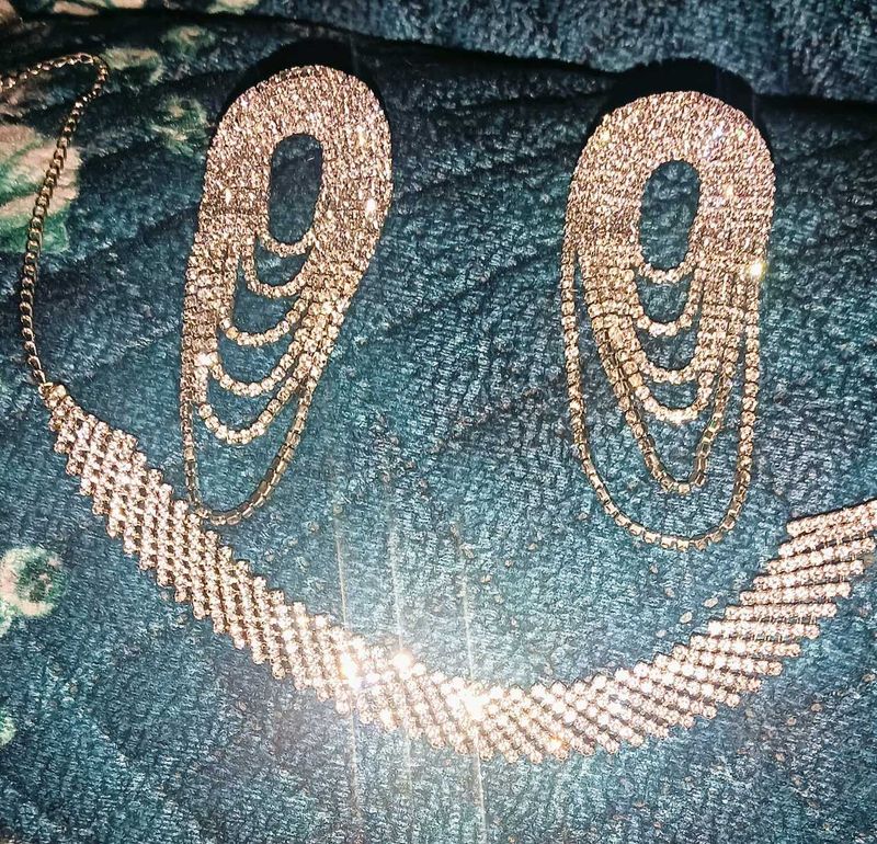 White Rhinestone Jewelry Set Fix Price